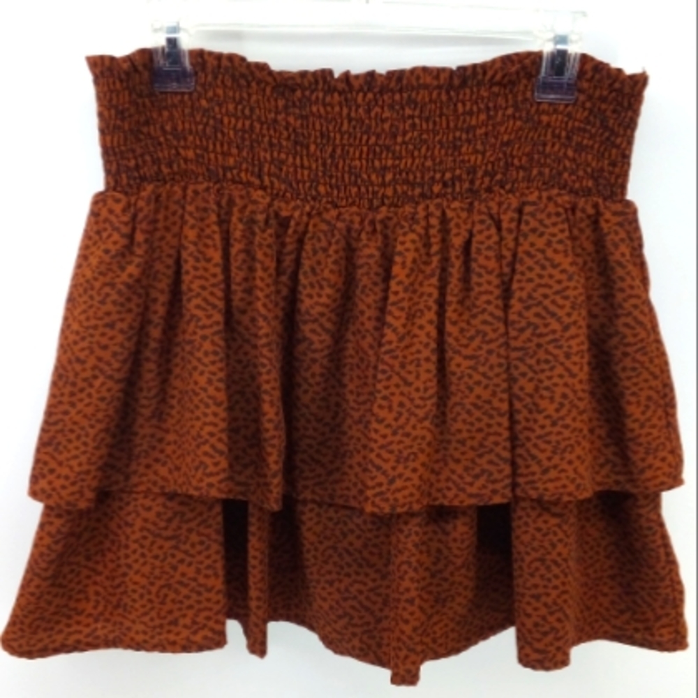 Hudson Gray Animal Print Smocked Teir Ruffle Skirt Large